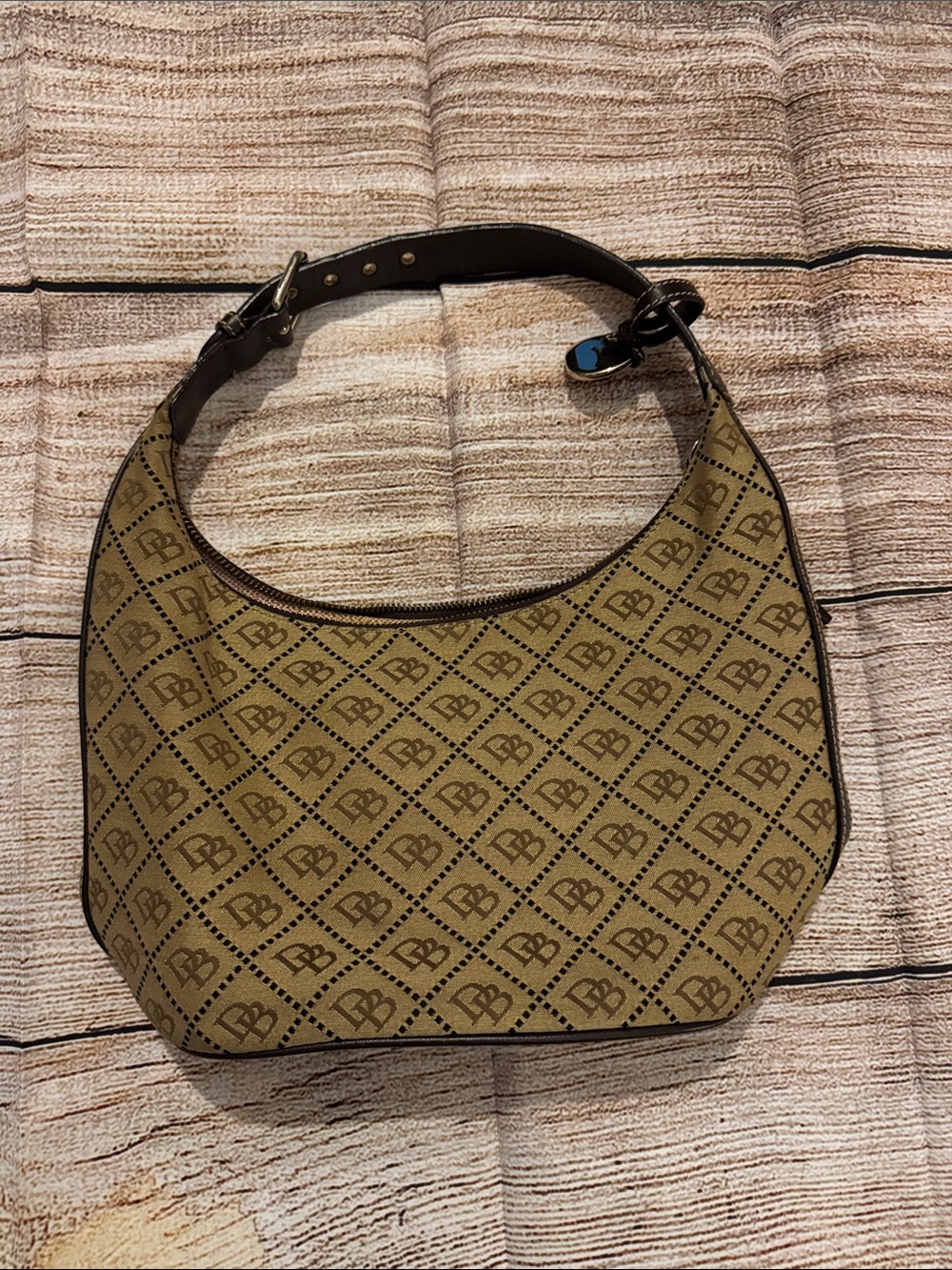 Dooney & Bourke Monogram Pattern Brown Hobo Bag with Adjustable Strap!